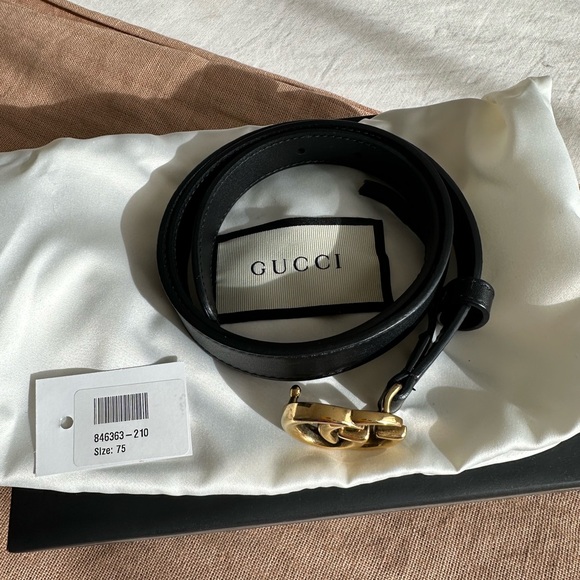 Gucci Black Leather Belt with Gold Buckle